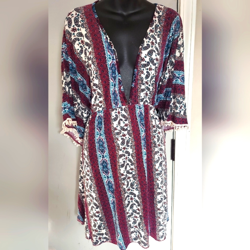 Charlotte Russe Patterned Off Shoulder Boho Open Back Dress